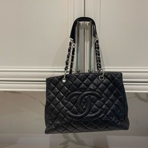 Chanel Black Quilted Caviar Leather Grand Shopping Tote